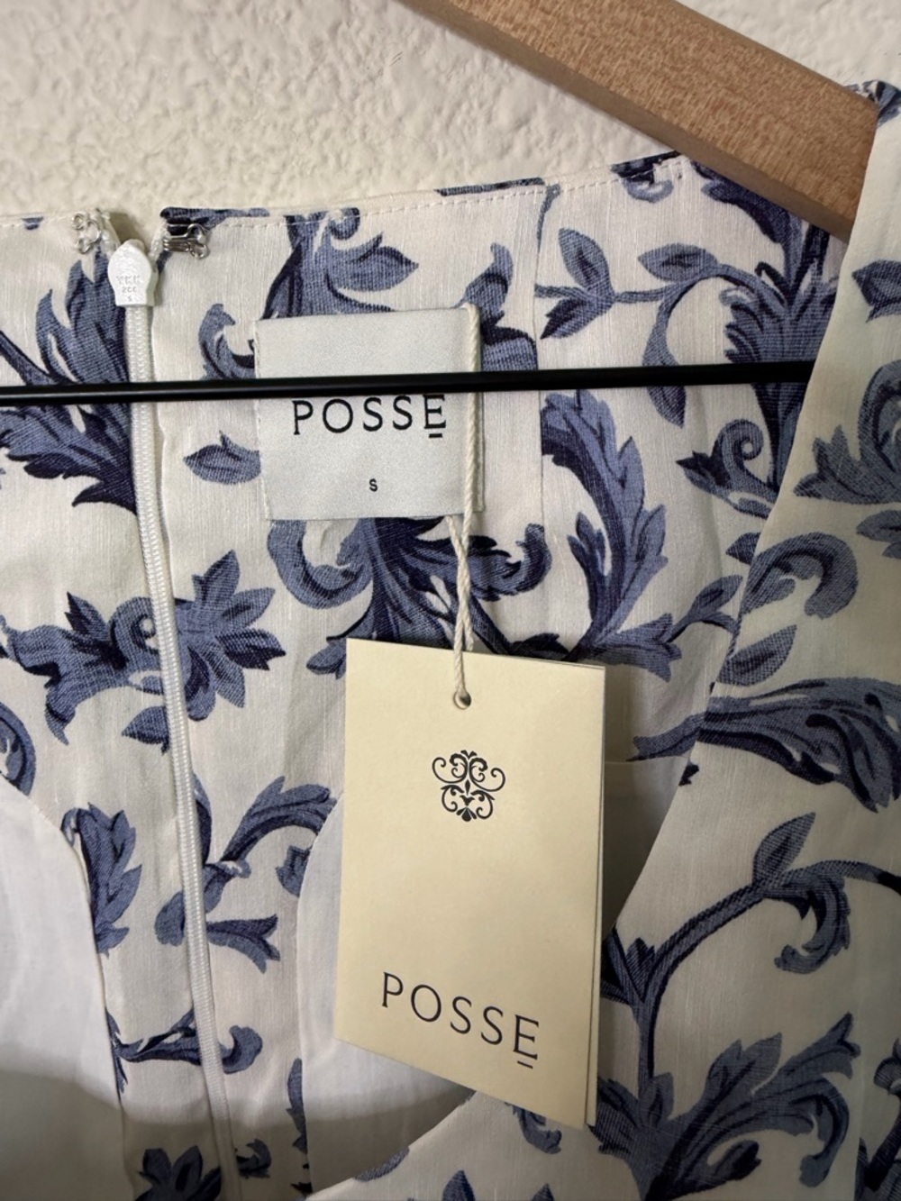 NWT Posse Rue Shift Mini Dress Blue Baroque Linen Silk Womens Size S - Picture 8 of 12